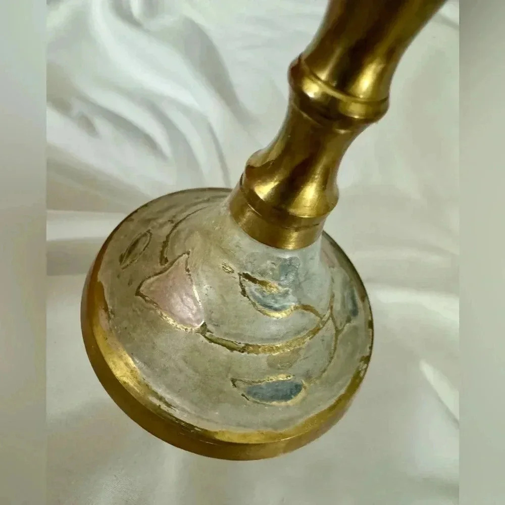 Vintage Brass Etched Taper Candlestick MCM 80’s 90’s Decor Cottagecore Granny - Picture 5 of 12
